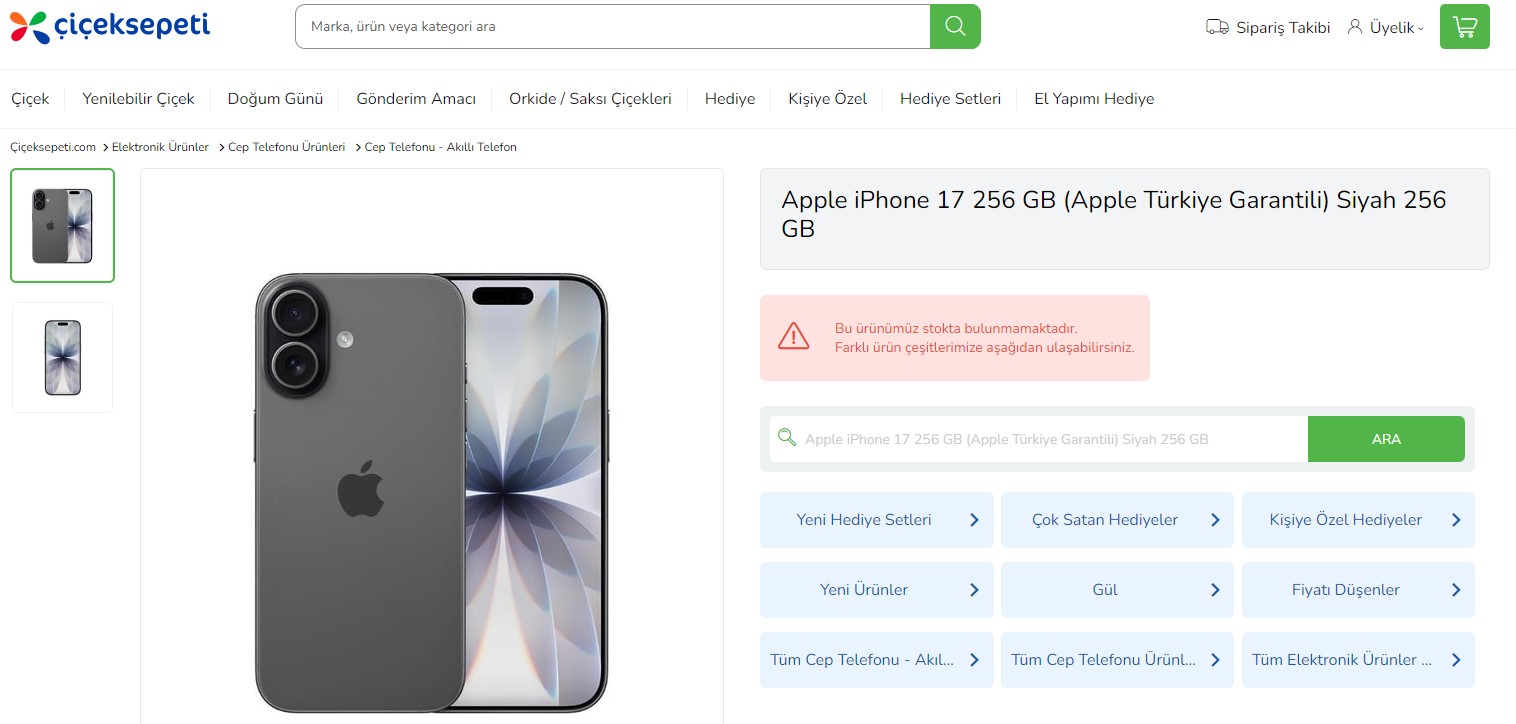 iphone 17 Çiçeksepeti fiyatı